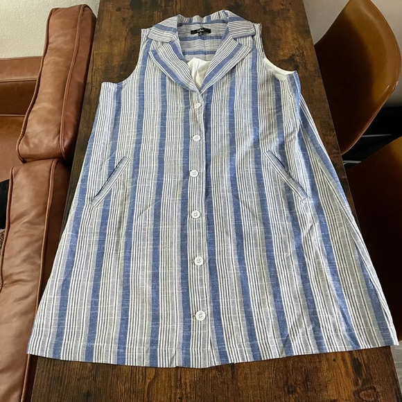 Lulus Spend the Time Blue Striped Sleeveless Button-Up Shift Dress - Picture 5 of 11